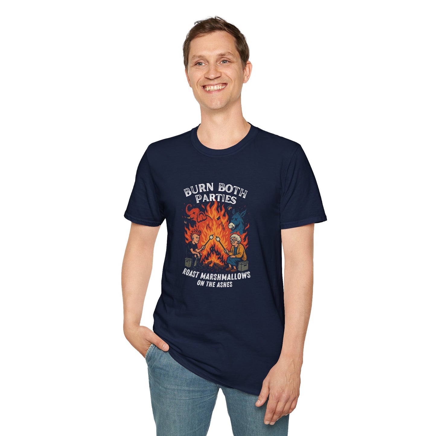 Burn Both Parties Roast Marshmallows on the Ashes Unisex Softstyle T-Shirt
