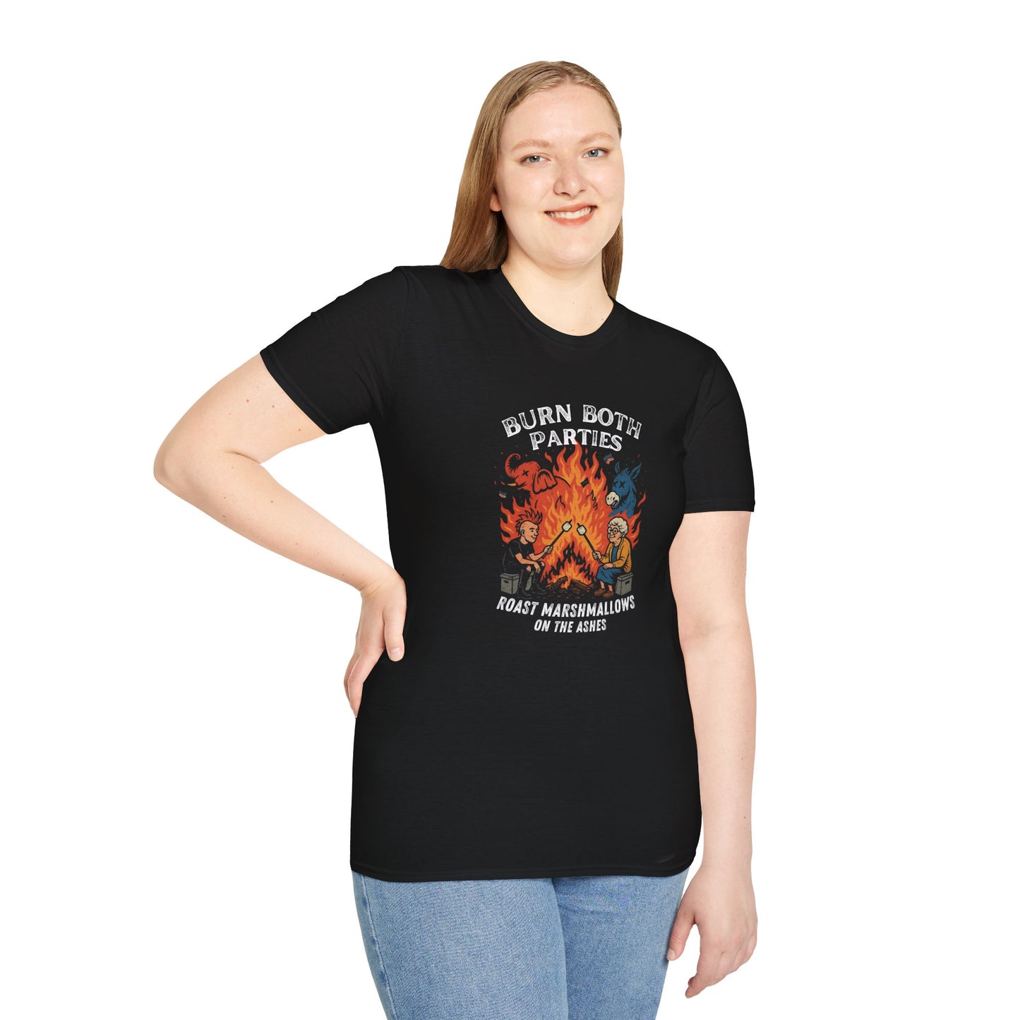 Burn Both Parties Roast Marshmallows on the Ashes Unisex Softstyle T-Shirt