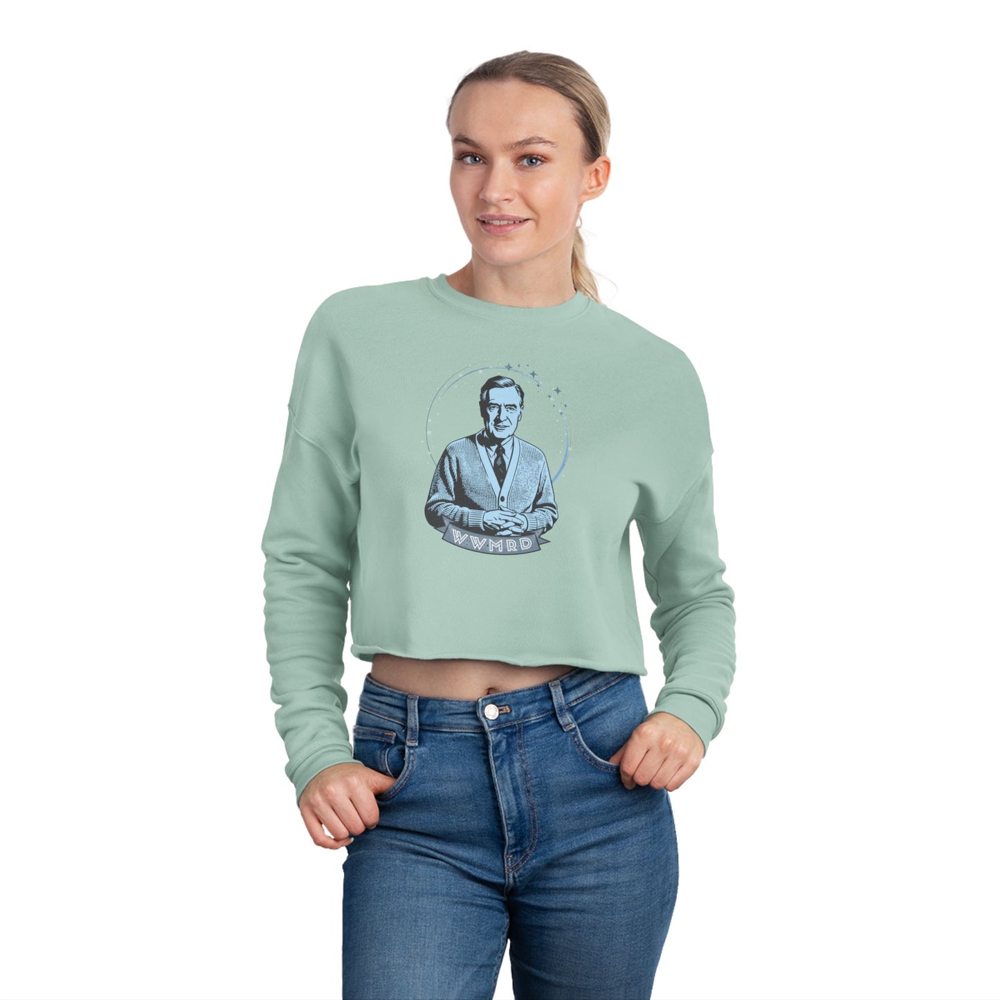 Cropped Sweatshirt WWMRD — Vintage Mister Rogers Portrait Graphic