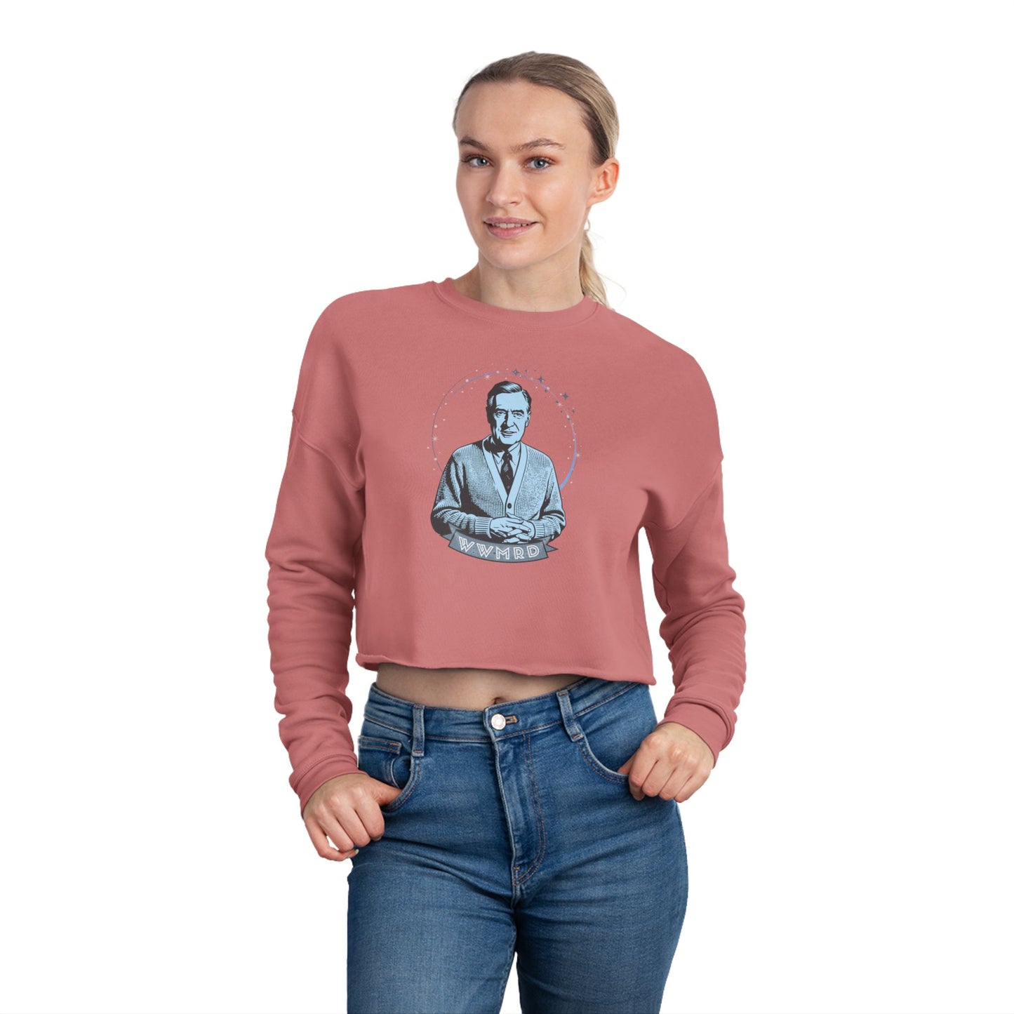 Cropped Sweatshirt WWMRD  — Vintage Mister Rogers Portrait Graphic