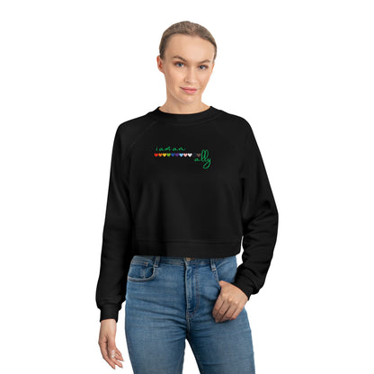 Cropped Fleece Pullover — Retro Rainbow Script with Green Cactus