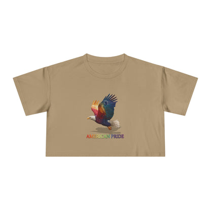 Colorful American Pride Women's Crop Tee, Bohemian Summer Shirt, Patriotic Gift, Festival Apparel, Casual Everyday Wear