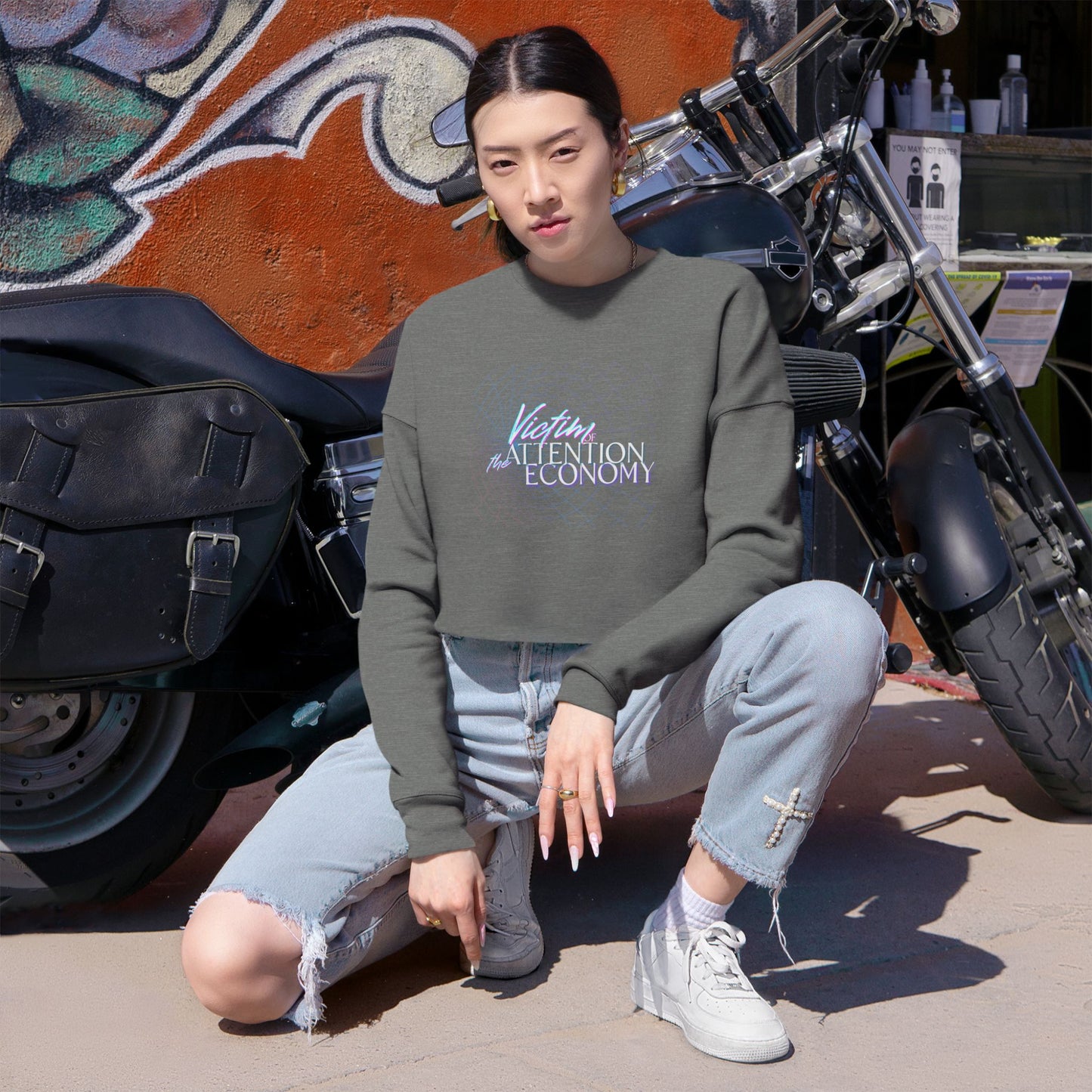 Cropped Sweatshirt  "Victim of the Attention Economy" Retro Script Crop Top