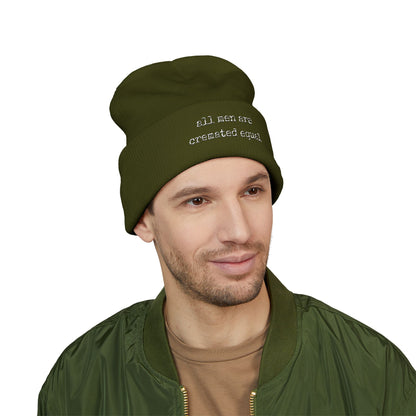 Embroidered Cuffed Beanie A Simple Truth -All Men Are Cremated Equal — Minimal Knit Hat