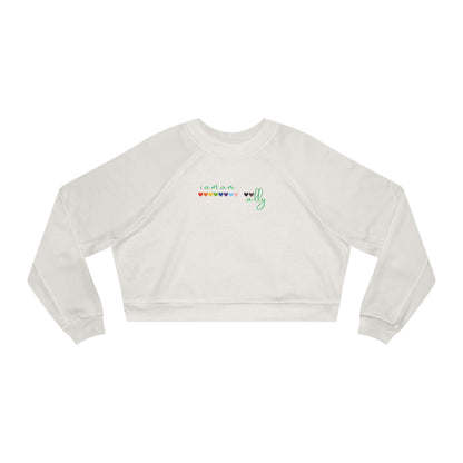 Cropped Fleece Pullover — Retro Rainbow Script with Green Cactus