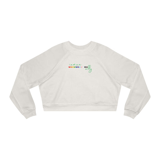 Cropped Fleece Pullover — Retro Rainbow Script with Green Cactus