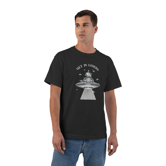 Get in Losers -  Rapture Time Jesus UFO Satirical HumorRoom Beefy Cotton T-Shirt