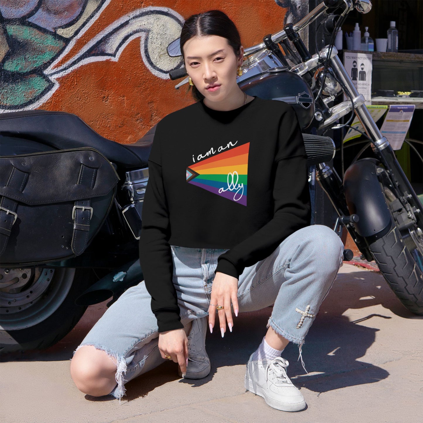 Cropped Sweatshirt "I Am An Ally" LGBTQIA+ Rainbow Flag Top