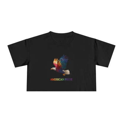 Colorful American Pride Women's Crop Tee, Bohemian Summer Shirt, Patriotic Gift, Festival Apparel, Casual Everyday Wear