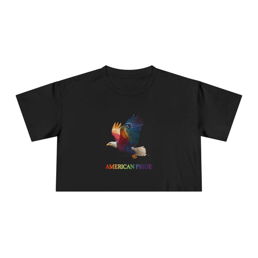 Colorful American Pride Women's Crop Tee, Bohemian Summer Shirt, Patriotic Gift, Festival Apparel, Casual Everyday Wear