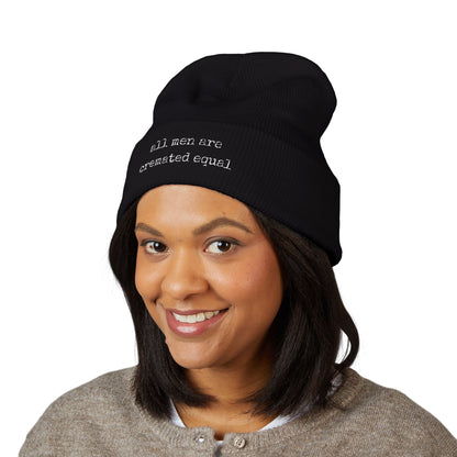 Embroidered Cuffed Beanie A Simple Truth -All Men Are Cremated Equal — Minimal Knit Hat