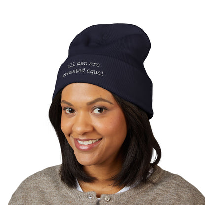 Embroidered Cuffed Beanie A Simple Truth -All Men Are Cremated Equal — Minimal Knit Hat
