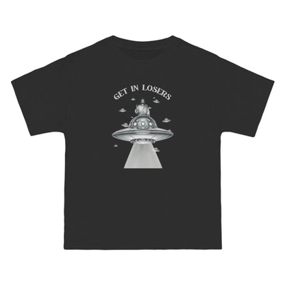 Get in Losers -  Rapture Time Jesus UFO Satirical HumorRoom Beefy Cotton T-Shirt