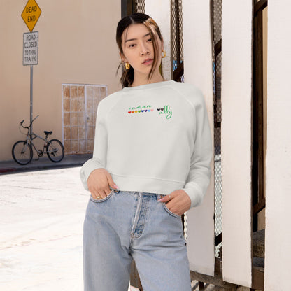 Cropped Fleece Pullover — Retro Rainbow Script with Green Cactus
