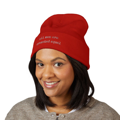 Embroidered Cuffed Beanie A Simple Truth -All Men Are Cremated Equal — Minimal Knit Hat