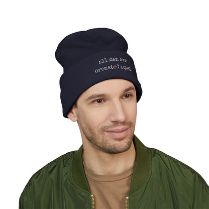 Embroidered Cuffed Beanie A Simple Truth -All Men Are Cremated Equal — Minimal Knit Hat