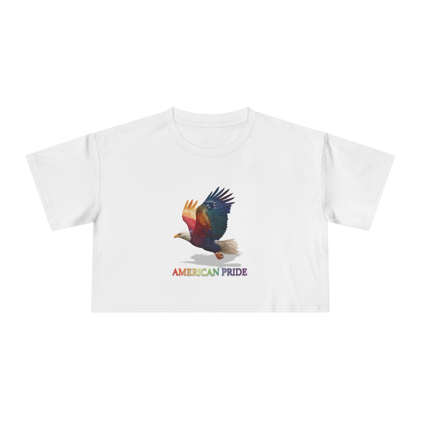 Colorful American Pride Women's Crop Tee, Bohemian Summer Shirt, Patriotic Gift, Festival Apparel, Casual Everyday Wear