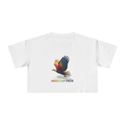 Colorful American Pride Women's Crop Tee, Bohemian Summer Shirt, Patriotic Gift, Festival Apparel, Casual Everyday Wear