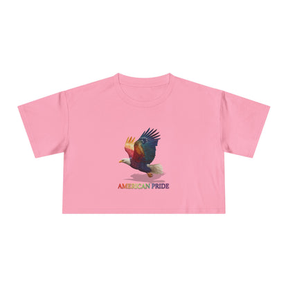 Colorful American Pride Women's Crop Tee, Bohemian Summer Shirt, Patriotic Gift, Festival Apparel, Casual Everyday Wear