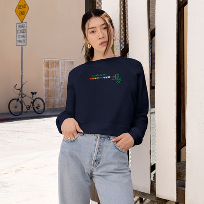 Cropped Fleece Pullover — Retro Rainbow Script with Green Cactus