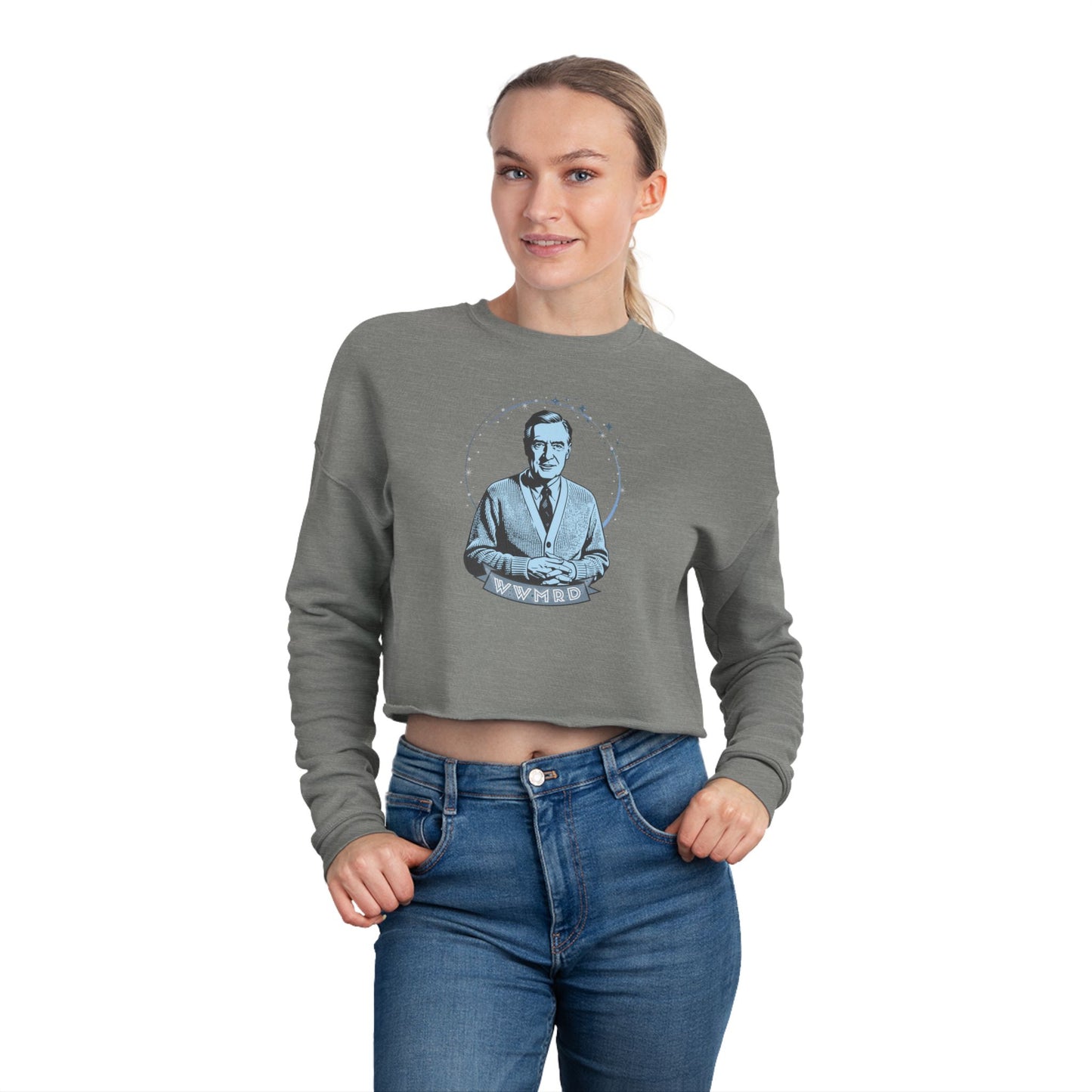 Cropped Sweatshirt WWMRD  — Vintage Mister Rogers Portrait Graphic