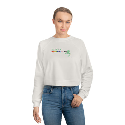 Cropped Fleece Pullover — Retro Rainbow Script with Green Cactus