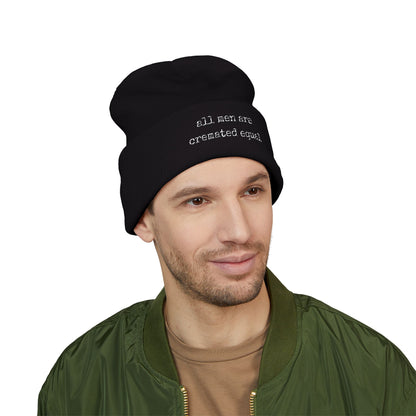 Embroidered Cuffed Beanie A Simple Truth -All Men Are Cremated Equal — Minimal Knit Hat