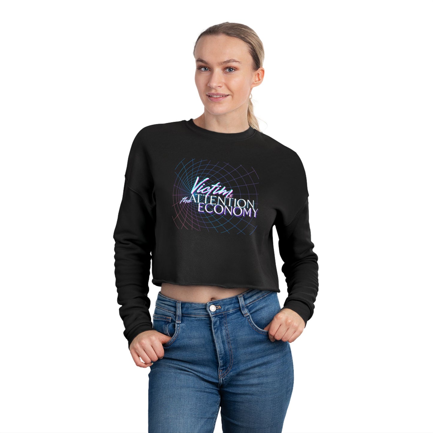 Cropped Sweatshirt  "Victim of the Attention Economy" Retro Script Crop Top