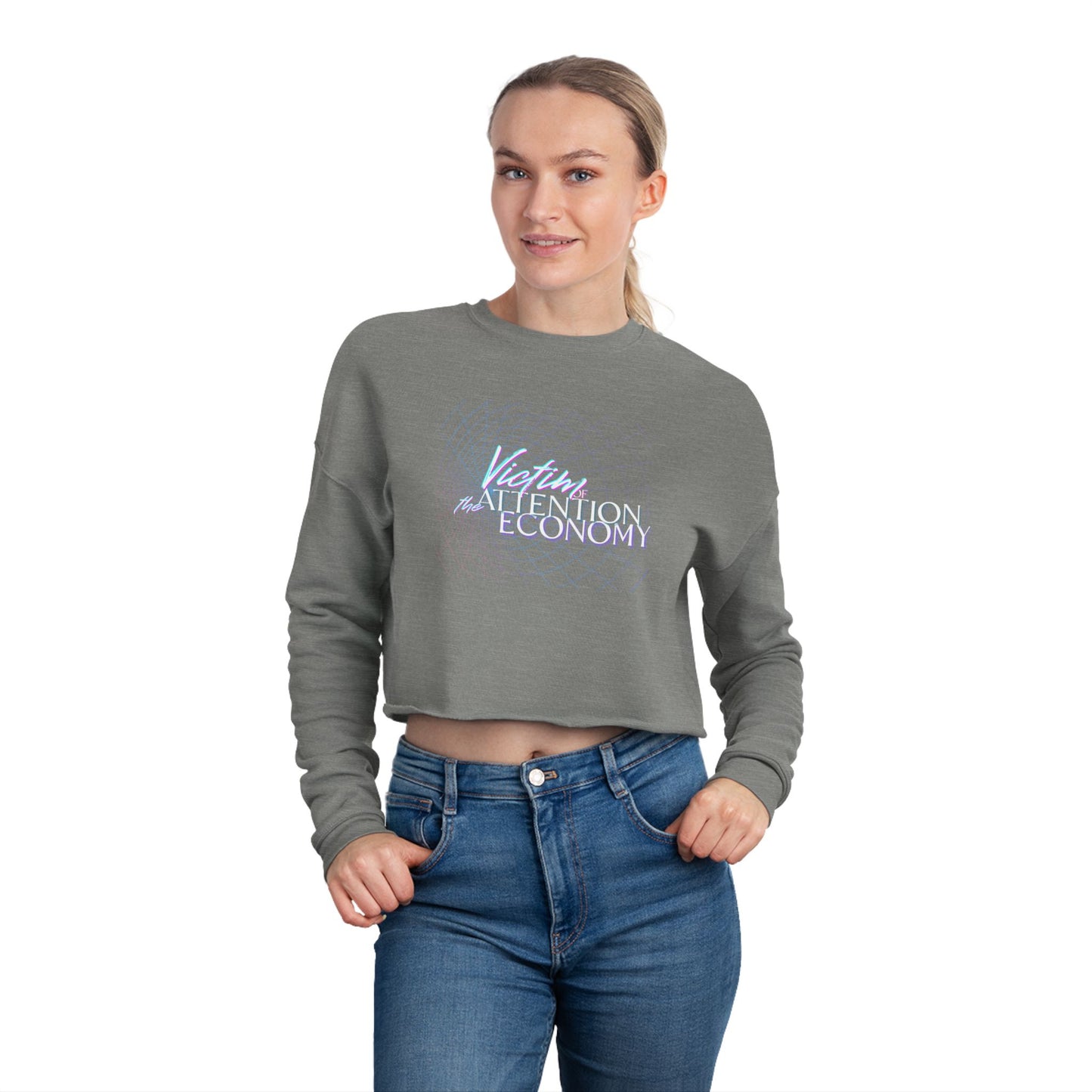 Cropped Sweatshirt  "Victim of the Attention Economy" Retro Script Crop Top