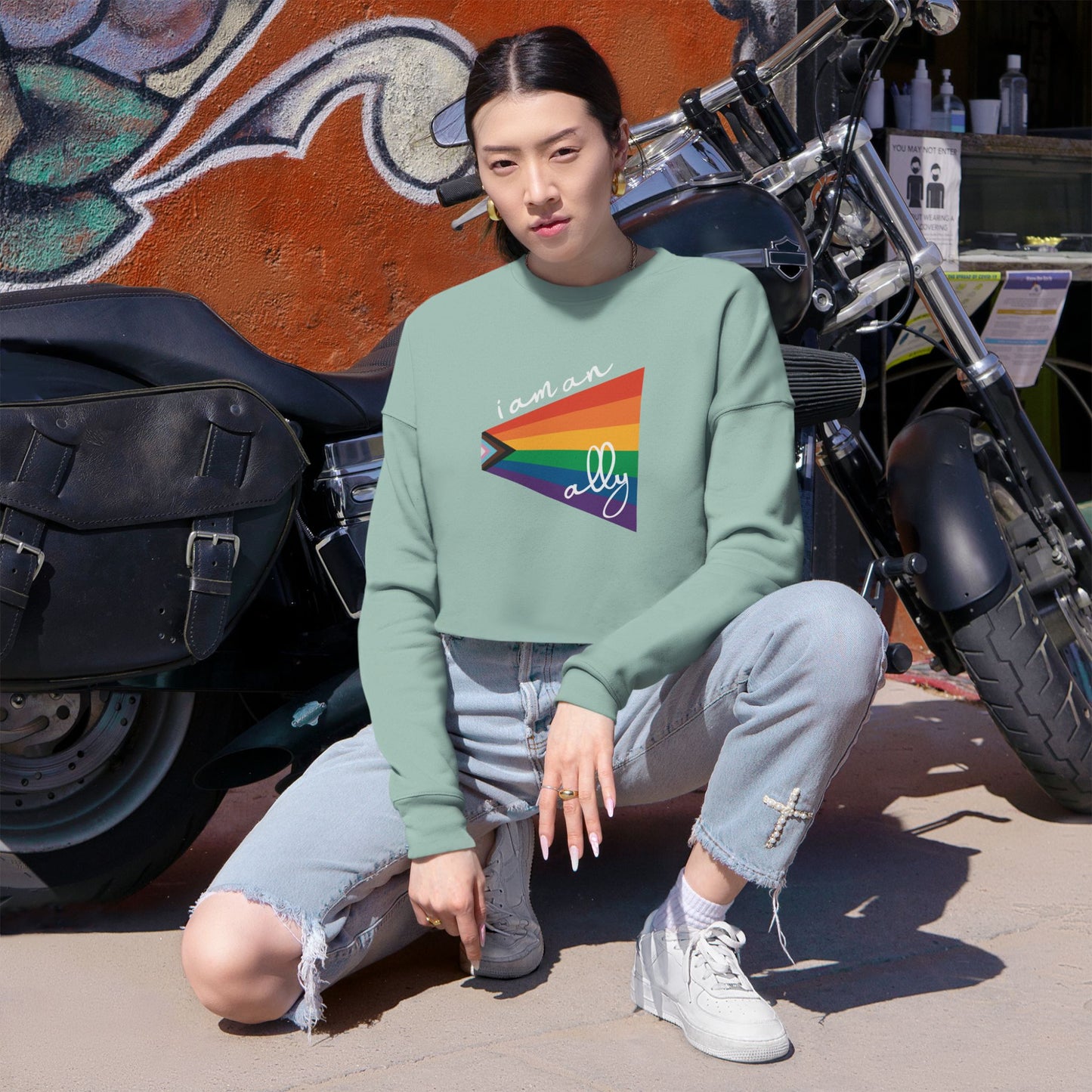 Cropped Sweatshirt "I Am An Ally" LGBTQIA+ Rainbow Flag Top