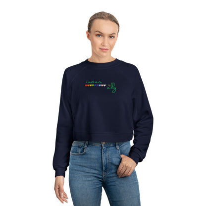 Cropped Fleece Pullover — Retro Rainbow Script with Green Cactus