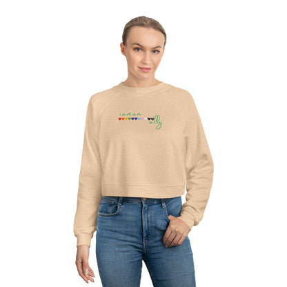 Cropped Fleece Pullover — Retro Rainbow Script with Green Cactus