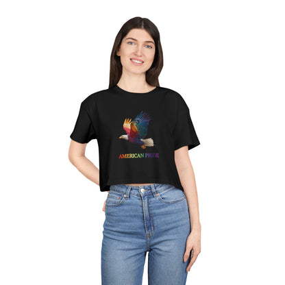 Colorful American Pride Women's Crop Tee, Bohemian Summer Shirt, Patriotic Gift, Festival Apparel, Casual Everyday Wear